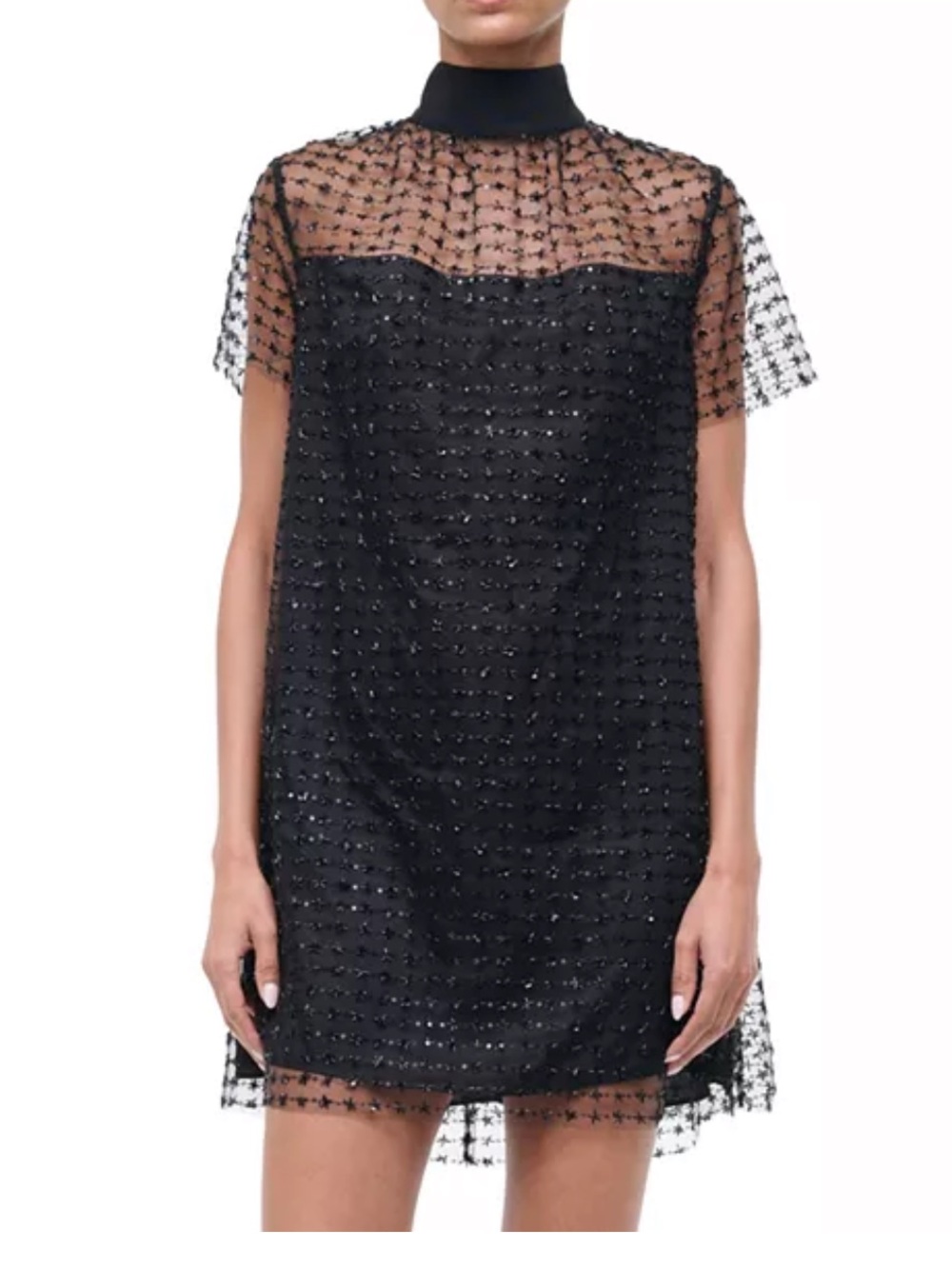 Staud Ilana Black Sheer Embellished mini dress